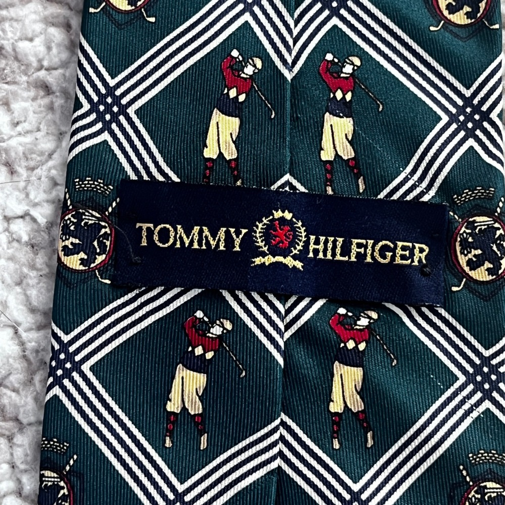 Tommy Hilfiger Mens Silk Tie Green Golf Novelty Made in USA Preppy Country Club‎ - Picture 4 of 7